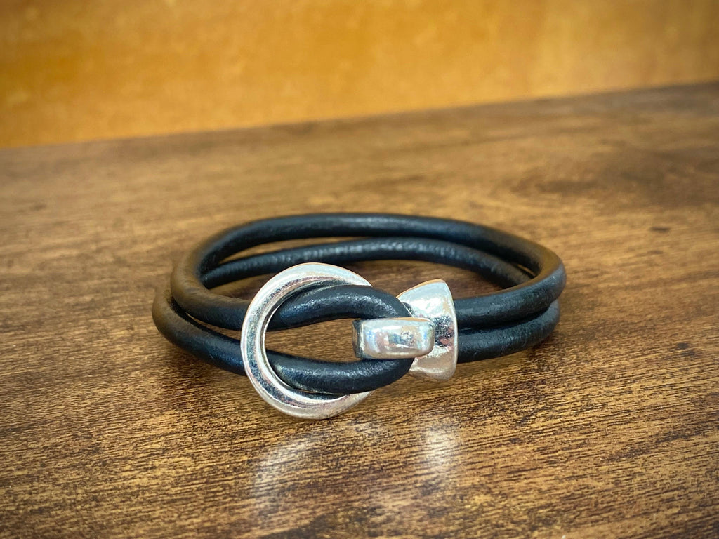 Silver Buckle Leather Bracelet