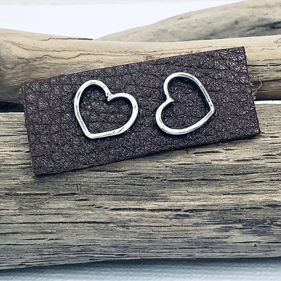 Laura J Hammered Heart Sterling Silver Studs