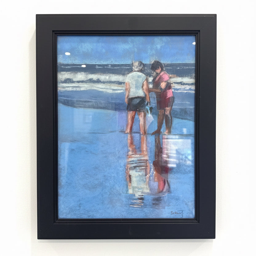 Janet Schwartz Two Women On Beach 9X12 Dark Framed