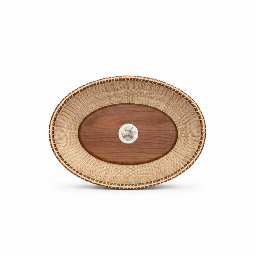 Nantucket Basketworks 14" Oval Tray Basket w/Ivory Scrim