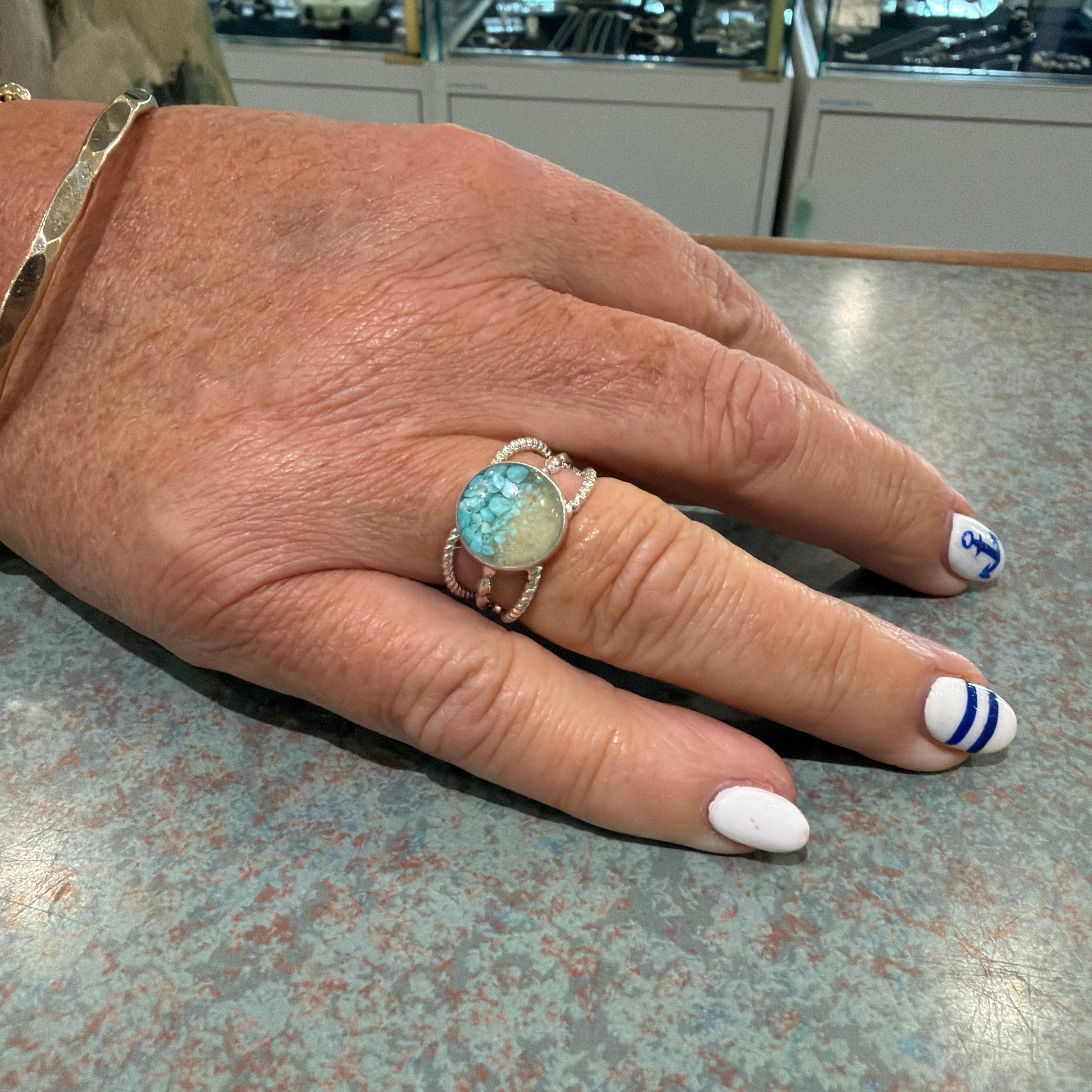 Dune Round Boho Ring - Size 9 Turquoise Gradient