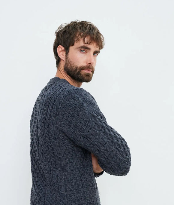 Aran Woolen Mills Claire Island Mens Aran Cardigan Charcoal Med