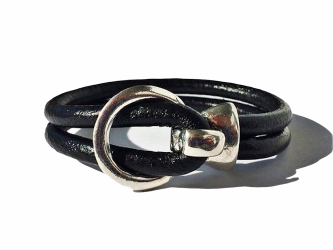 Silver Buckle Leather Bracelet