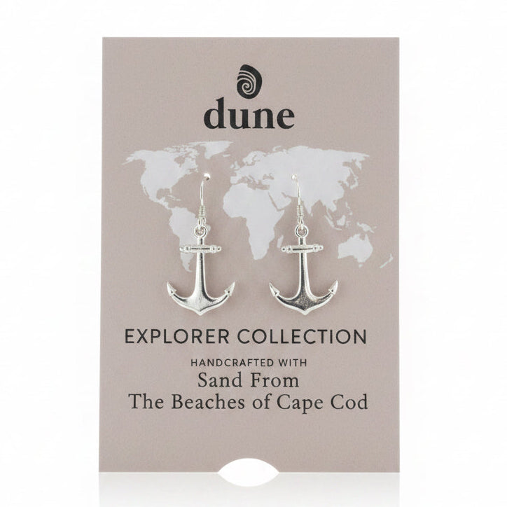 Dune Explorer Anchor Earrings W/Cubic Zirconia Silver