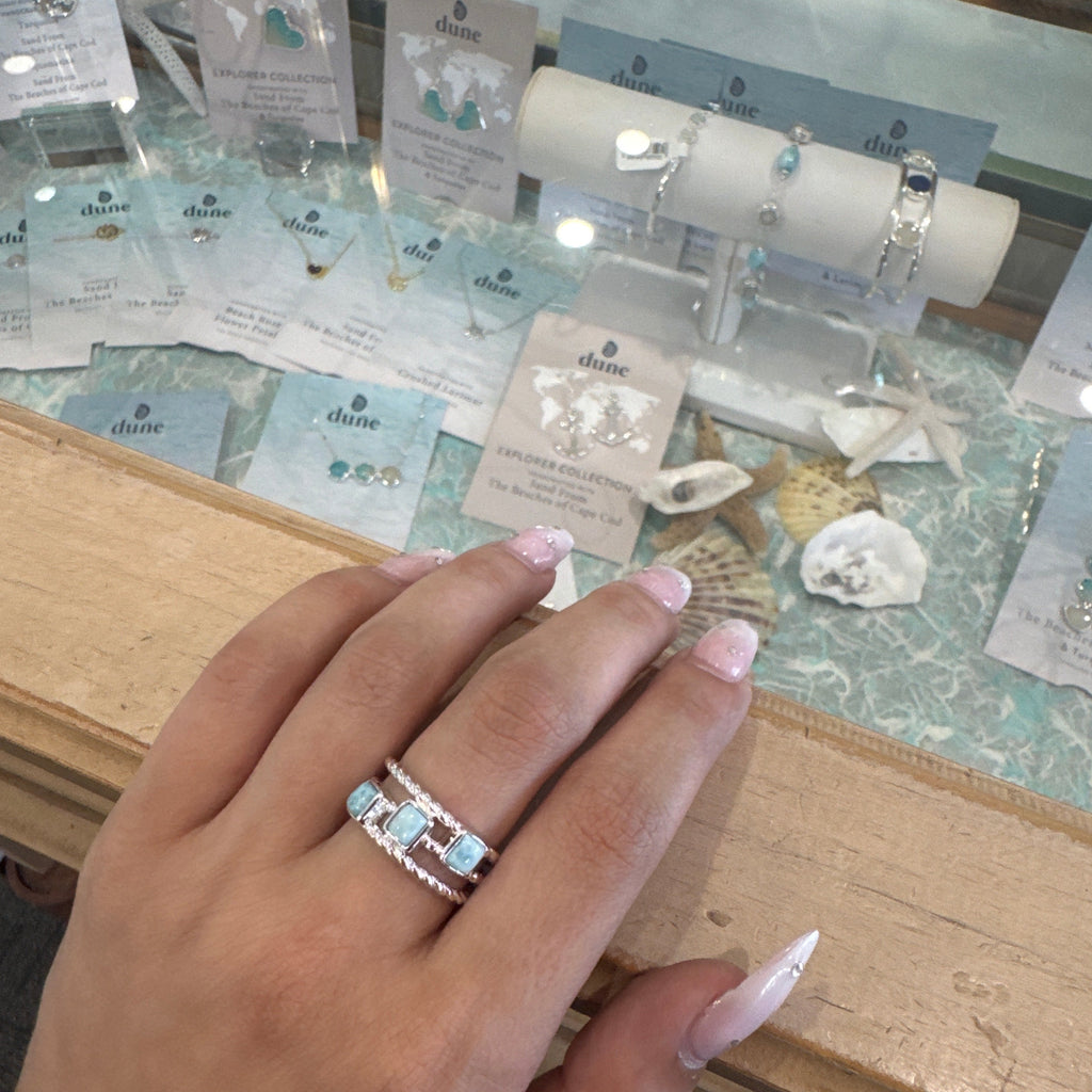Dune Square Boho Ring Larimar Sz 8