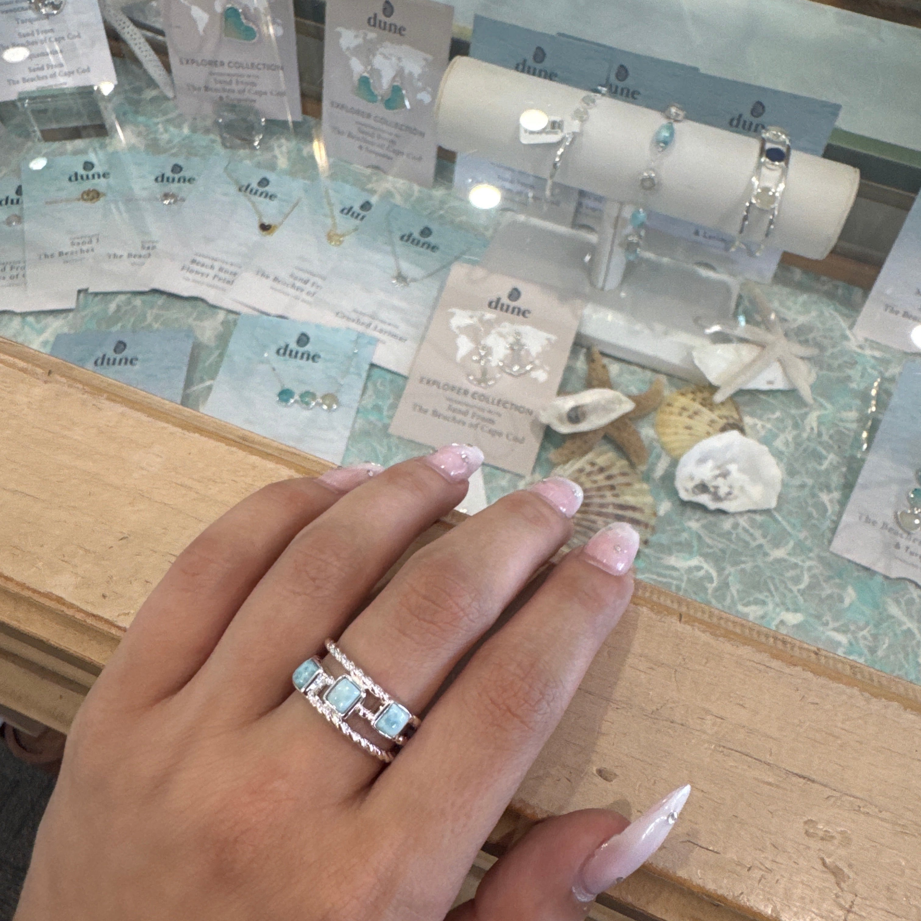 Dune Square Boho Ring Larimar Sz 8