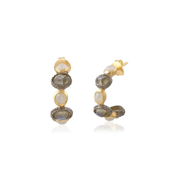 Manjusha Rainbow Labradorite Two Tone Hoop.