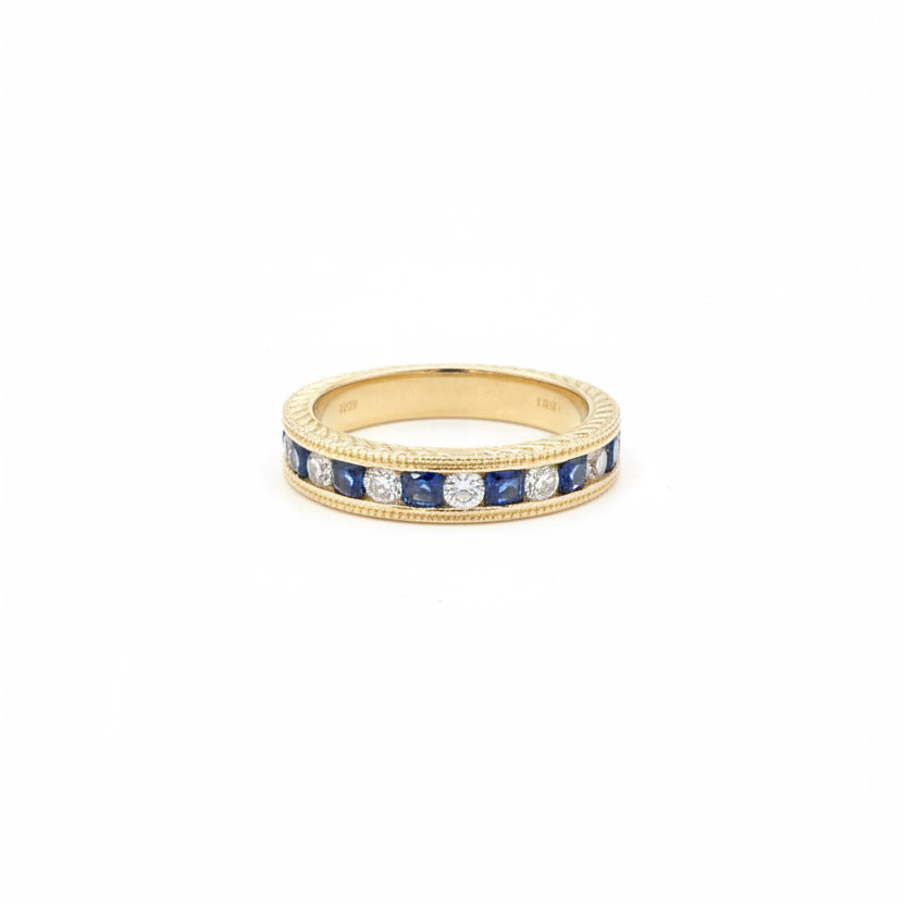 Quality Diamond Sapphire Ring. 14KY.  (Dia.28/Sap .48