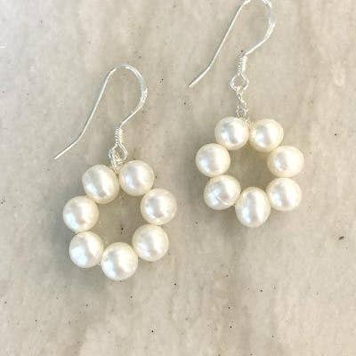 Pearly Girls Small Round Pearl Hoops