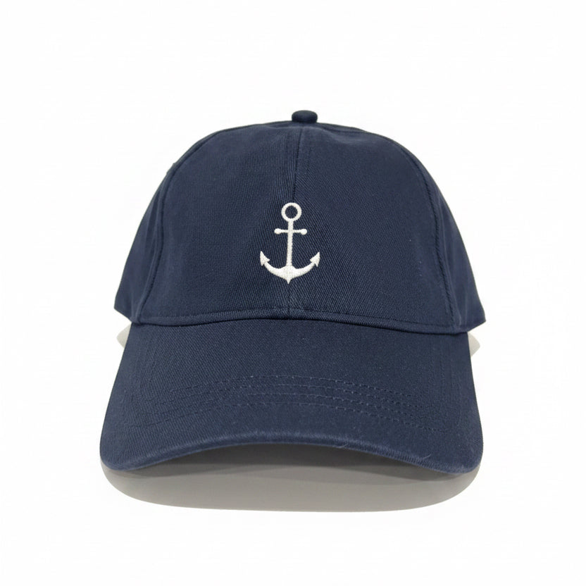 Batela Navy Cotton Cap with an Embroidered Anchor