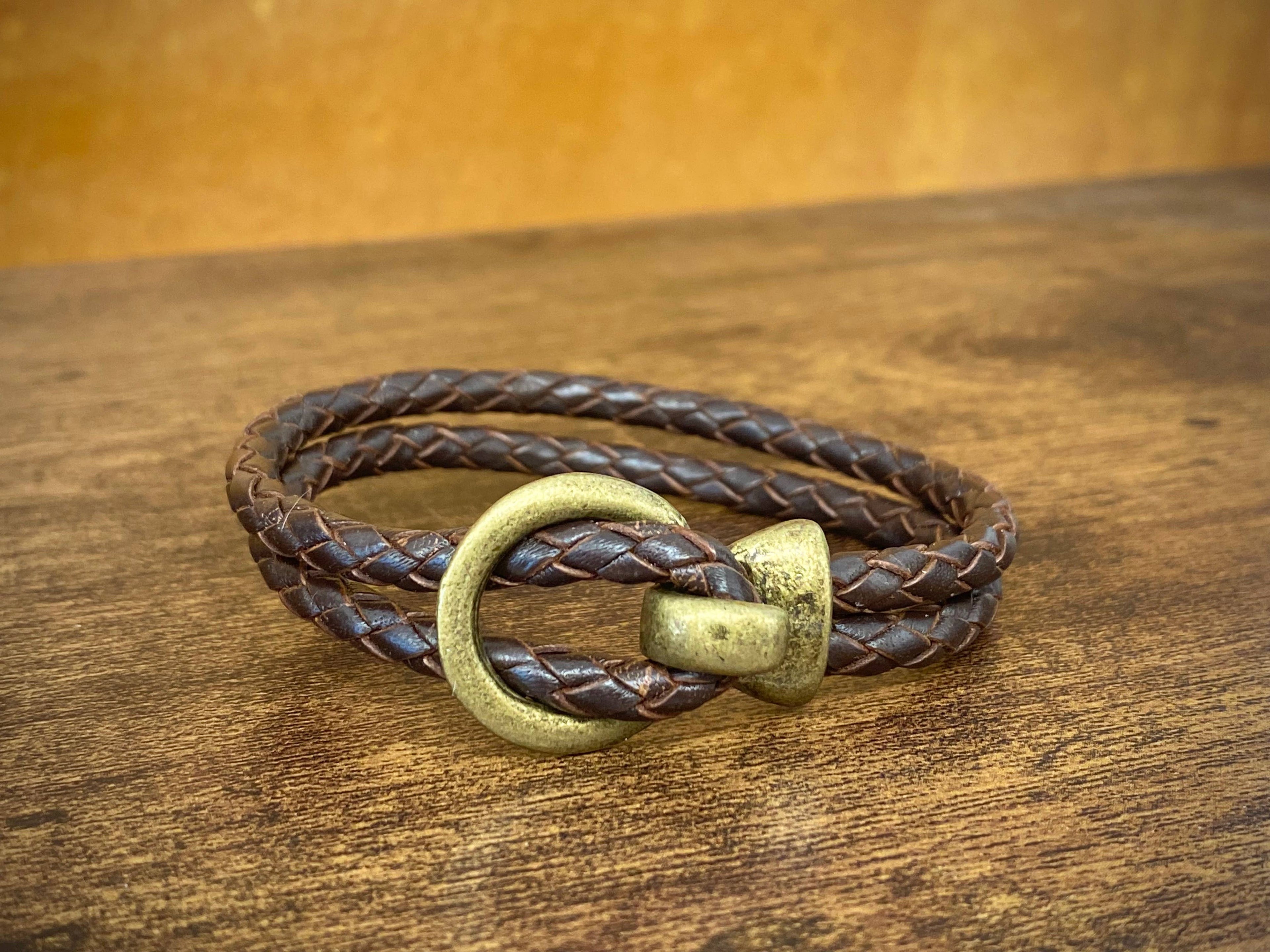 MR Braided Brass Buckle Bracelet Brown Medium