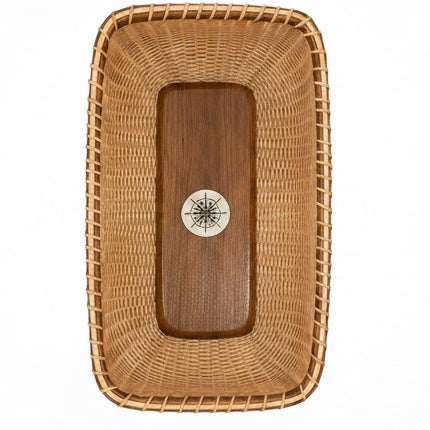 Nantucket Basketworks Rectangle Basket w/ 2 Handles Ivory Compass Rose  #175 (C)