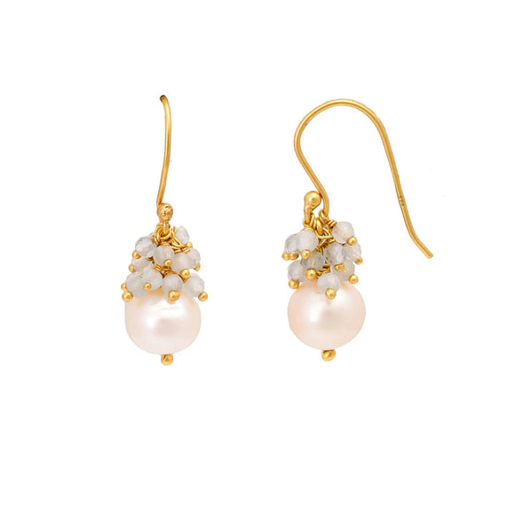 Manjusha Pearl with Aquamarine Bead Earrings