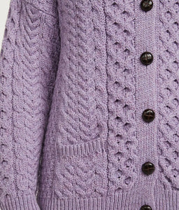 Aran Woolen Mills Achill Island Ladies Aran  Cardigan Lavender Lg