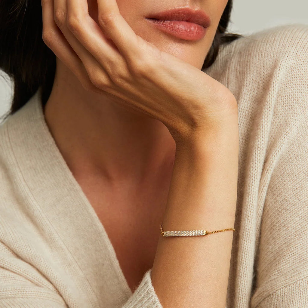 Petit Pave Bar Bracelet - Gold/White Topaz