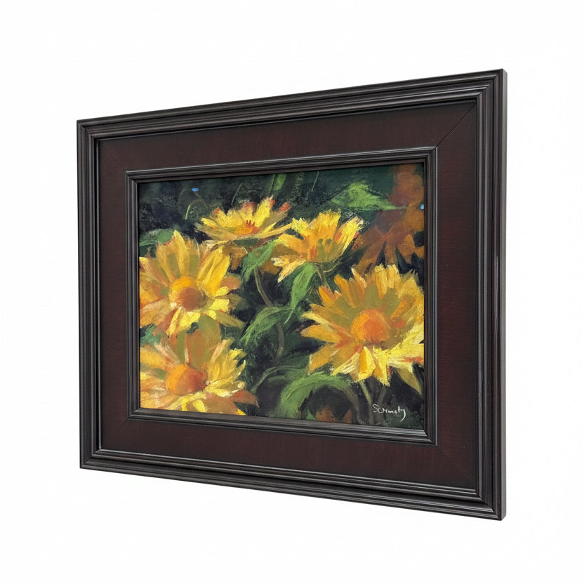 Janet Schwartz  Five Daisies 9X12 Dark Framed