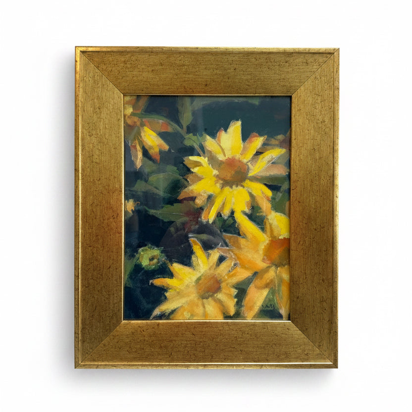 Janet Schwartz  Three Daisies 9X12 Gold Framed