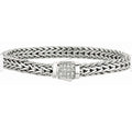 Phillip Gavriel Woven Palmier Bracelet SS w/ Wte Sapphire Clasp