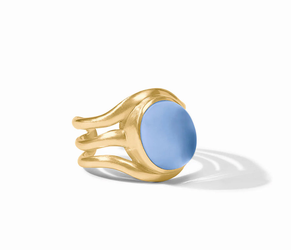 Julie Vos Wave Stone Ring Iridescent Chalcedony blue