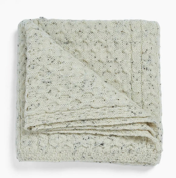 Aran Woolen Mills Bertra Aran Classic Wool Blanket Flecked Cream