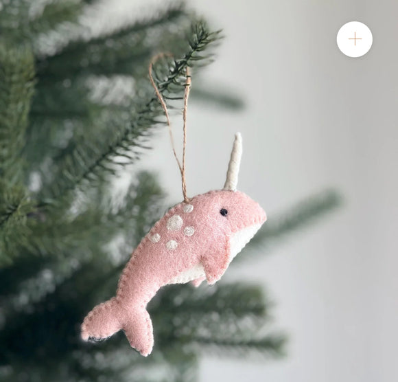 Ganapati Felt Narwhal Ornament-pink