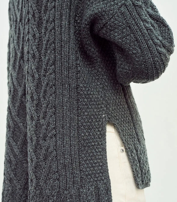 Aran Woolen Mills Tully Box Aran Sweater Slate Grey