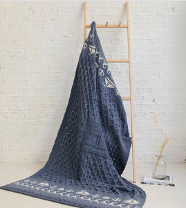 Aran Woolen Mills Farraige Aran Throw Denim