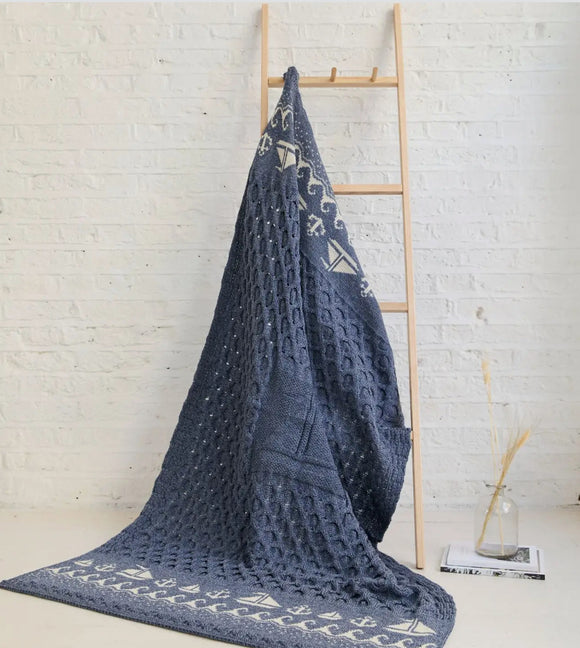 Aran Woolen Mills Farraige Aran Throw Denim