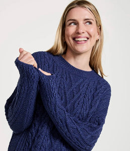 Aran Woolen Mills Tully Box Aran Sweater Navy