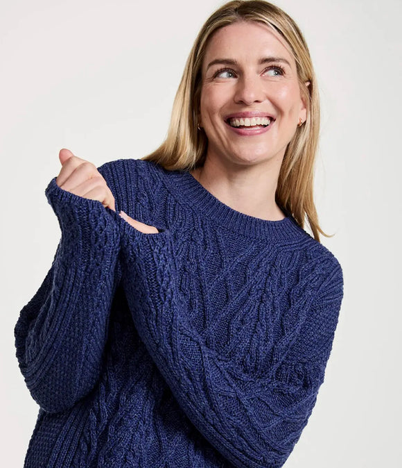 Aran Woolen Mills Tully Box Aran Sweater Navy