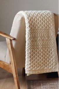 Aran Woolen Mills Bertra Aran Classic Wool Blanket  Cream