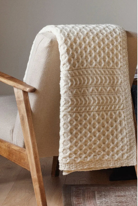 Aran Woolen Mills Bertra Aran Classic Wool Blanket  Cream