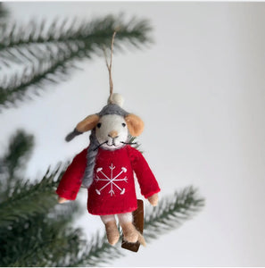 Ganapati Felted Mouse in Sweater Ornament