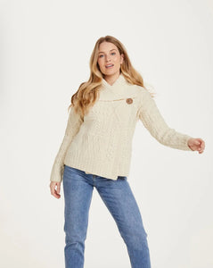 Aran Woolen Mills Ceide Ladies Aran Cardigan Cream