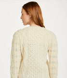 Aran Woolen Mills Inagh Ladies Aran Cardigan Cream Lg