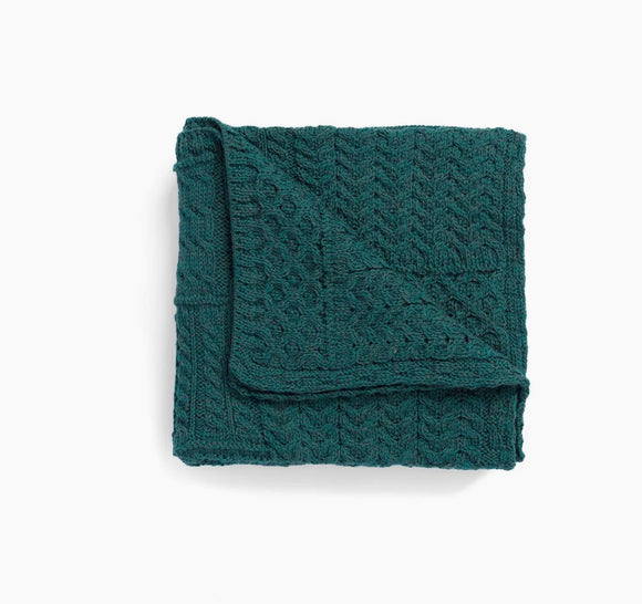 Aran Woolen Mills Keel Aran Patchwork Blanket Green