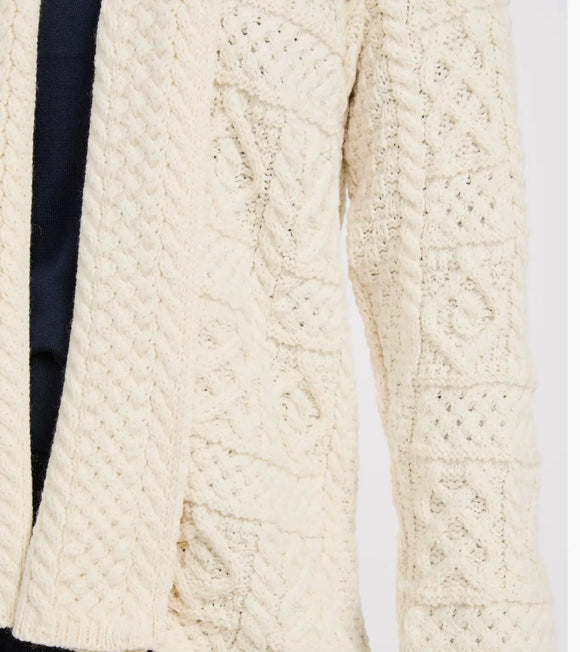 Aran Woolen Mills Liffey Ladies Aran Shawl Cardigan Cream Med