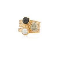 Anna Beck Hypersthene, Pyrite and Pearl Faux Stacking Gold Ring