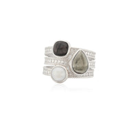 Anna Beck Hypersthene, Pyrite and Pearl Faux Stacking Silver Ring
