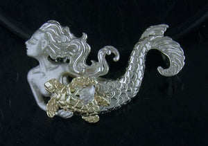 Steven Douglas Sterling Silver Mermaid & Gold Turtle Necklace