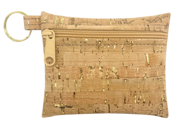 Gold flecked Cork Zipper Pouch with Keyring