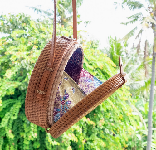 Bali Harvest Round Ata Rattan Bag (Brown)
