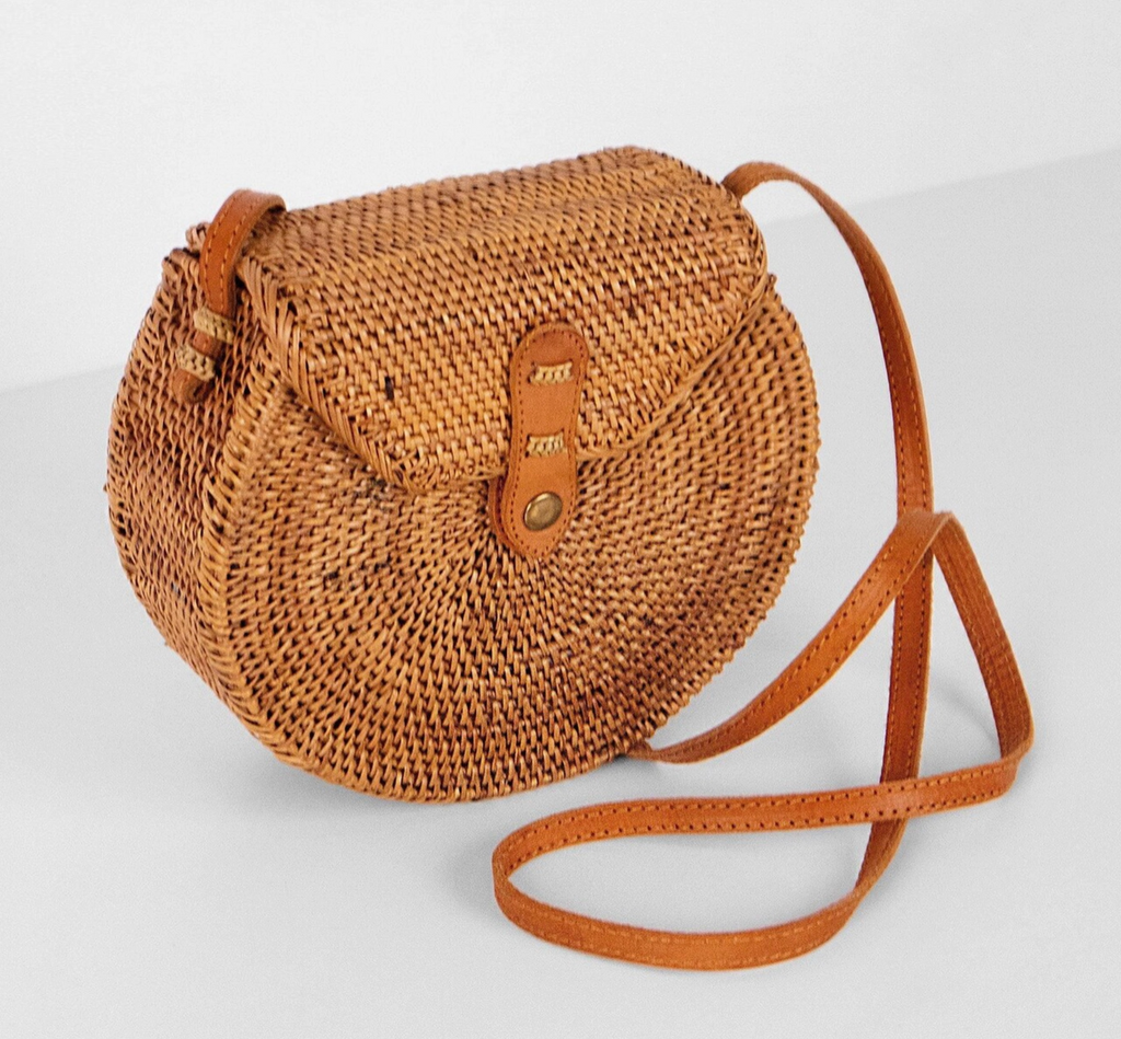 Bali Harvest Round Ata Rattan Bag (Brown)