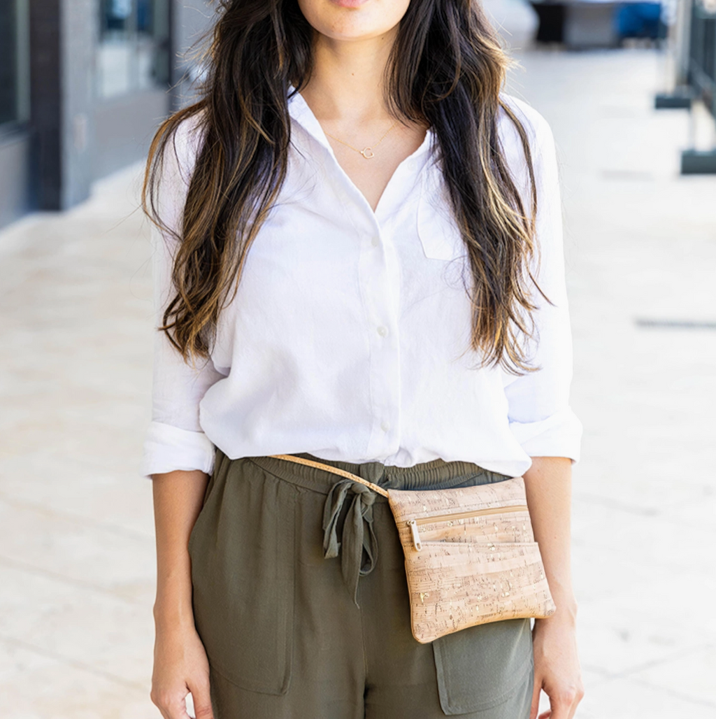 Natalie Therese Cork Convertible Crossbody & Fanny Bag | Gold Flecked Cork