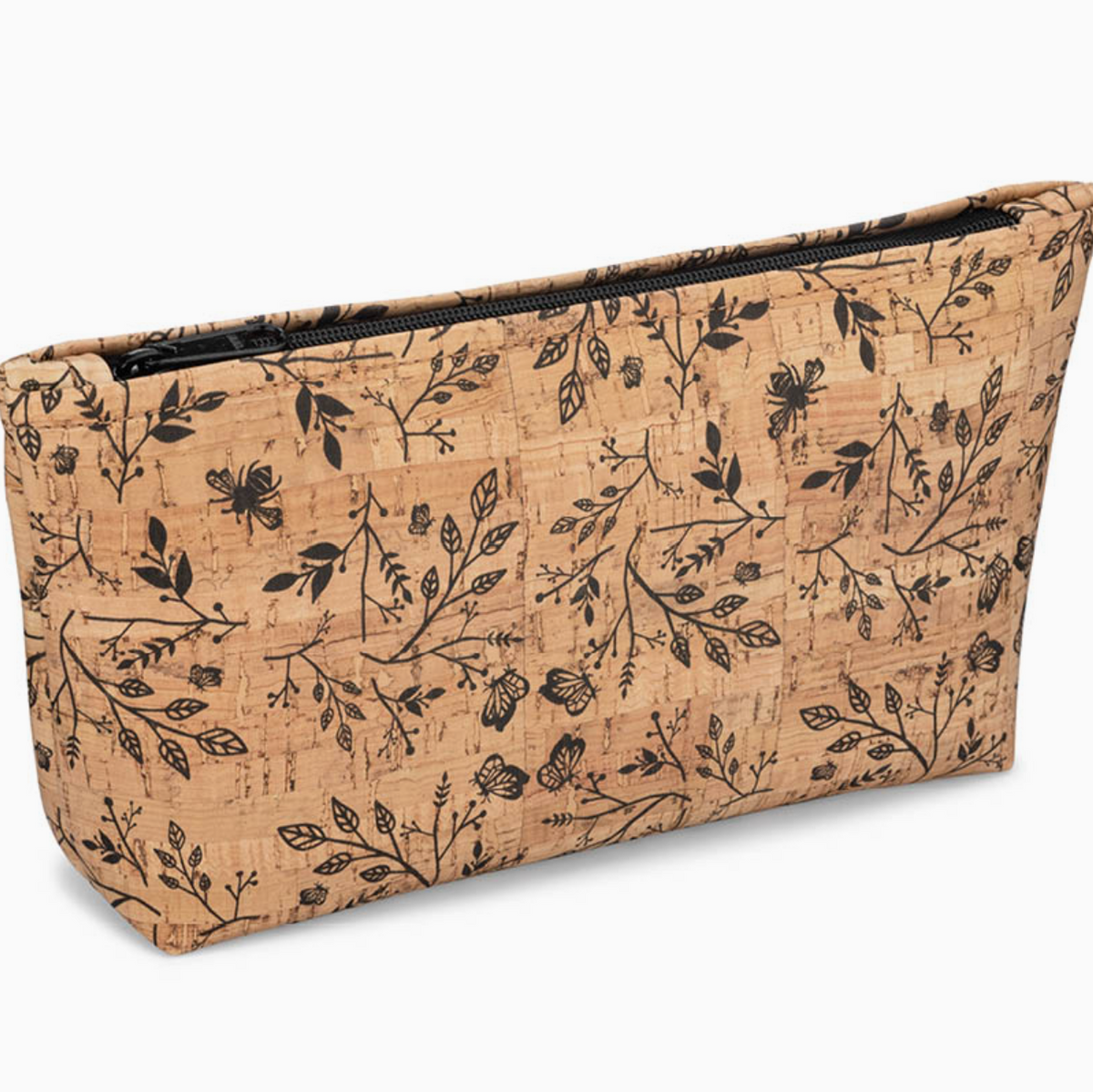 Natalie Therese Large Cork Zipper Pouch - Black Floral