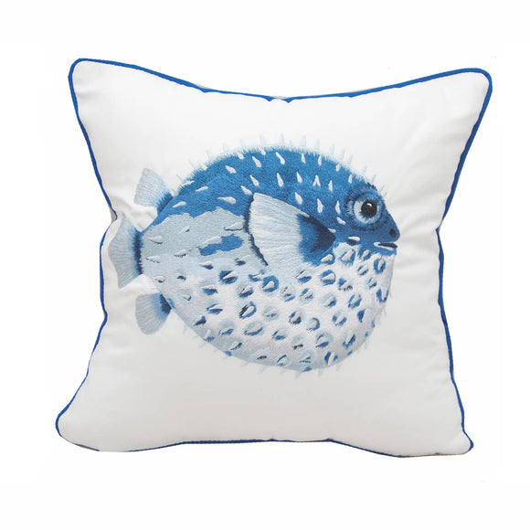 Rightside Design Just Keep Swimming... Jolly Blue Puffer Pillow