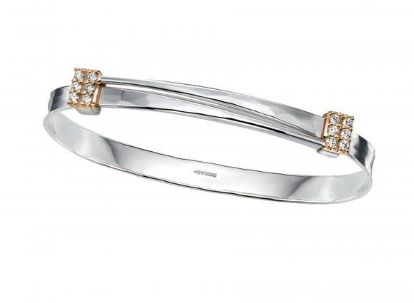 Ed Levin Sterling Silver Continental Spring Bracelet with 14k Accents & Diamonds