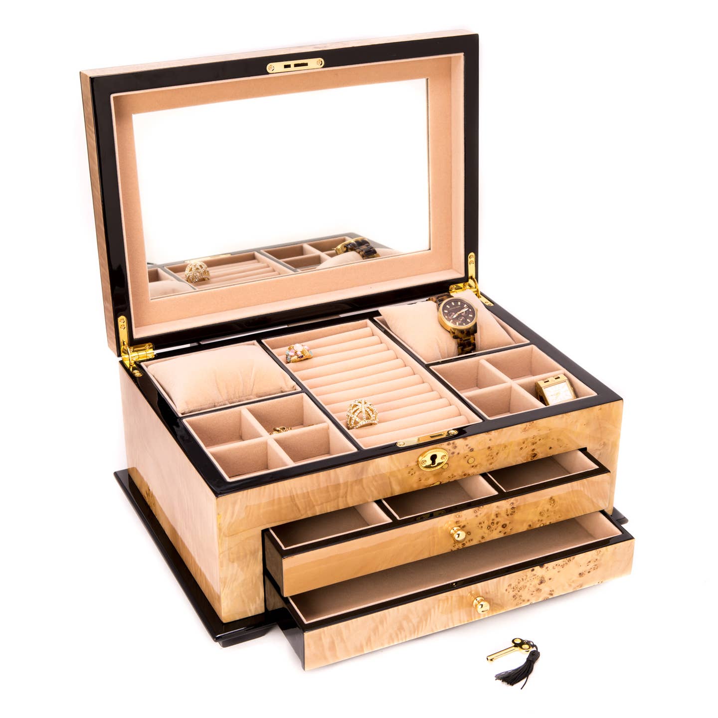 BeyBerk Birdseye Maple 3 Level Jewelry Box