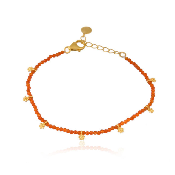 Manjusha Red Onyx Bead Bracelet with gold charms