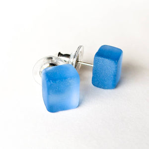 Smart Glass Cube Periwinkle Stud Earrings